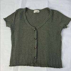 Free Kisses Olive Green Ribbed Crop Top